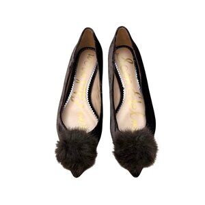 Sam Edelman Women's Ballet Flats Shoes 9 Raddie Velvet Brown Pom Pom Pointed Toe